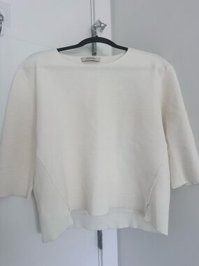 Dorothee Schumacher Ribbed Knit Boxy Sweater | Ivory | Luxury Designer Top |